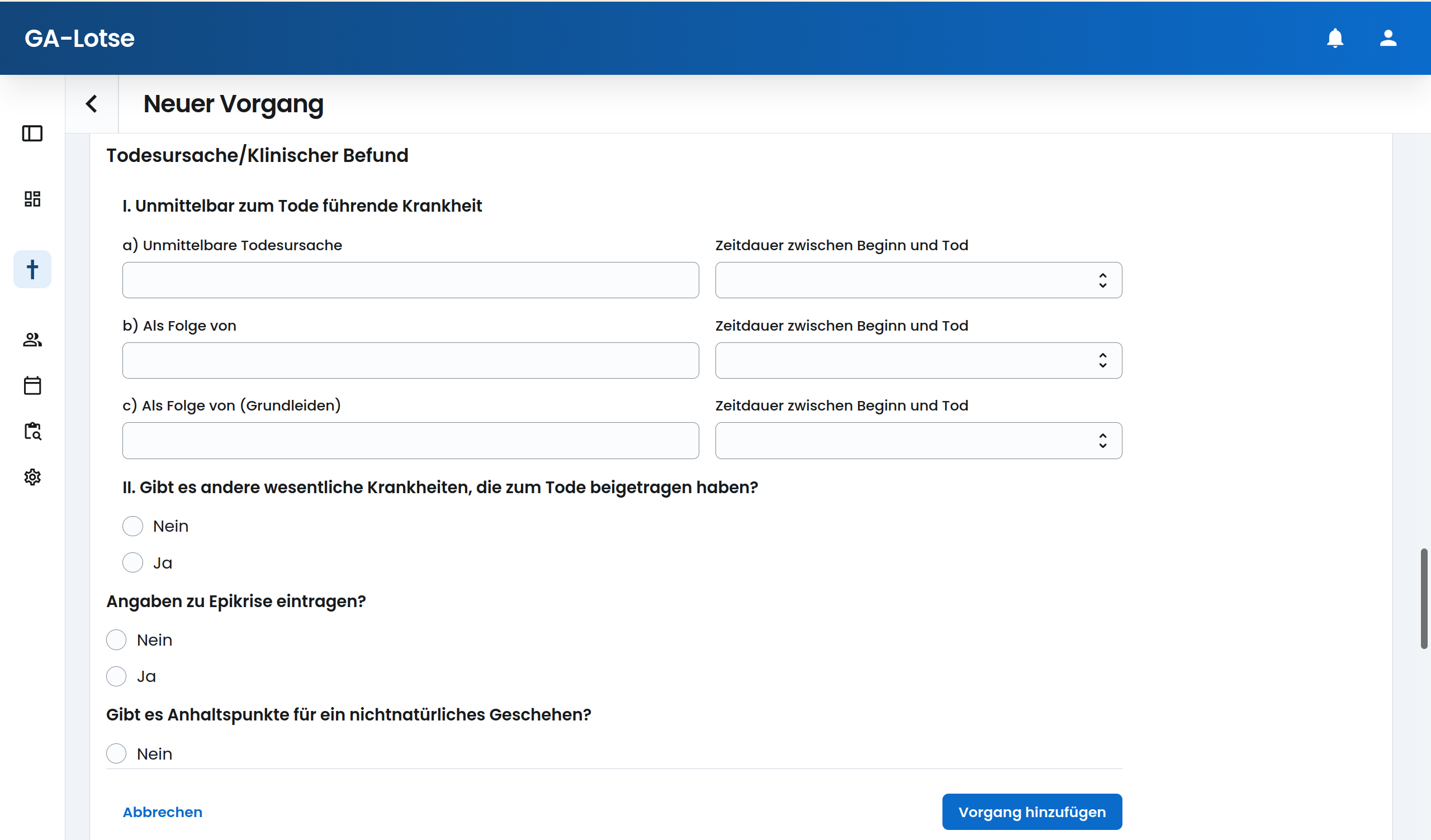Frontend GA-Lotse - Erfassung medizinischer Daten